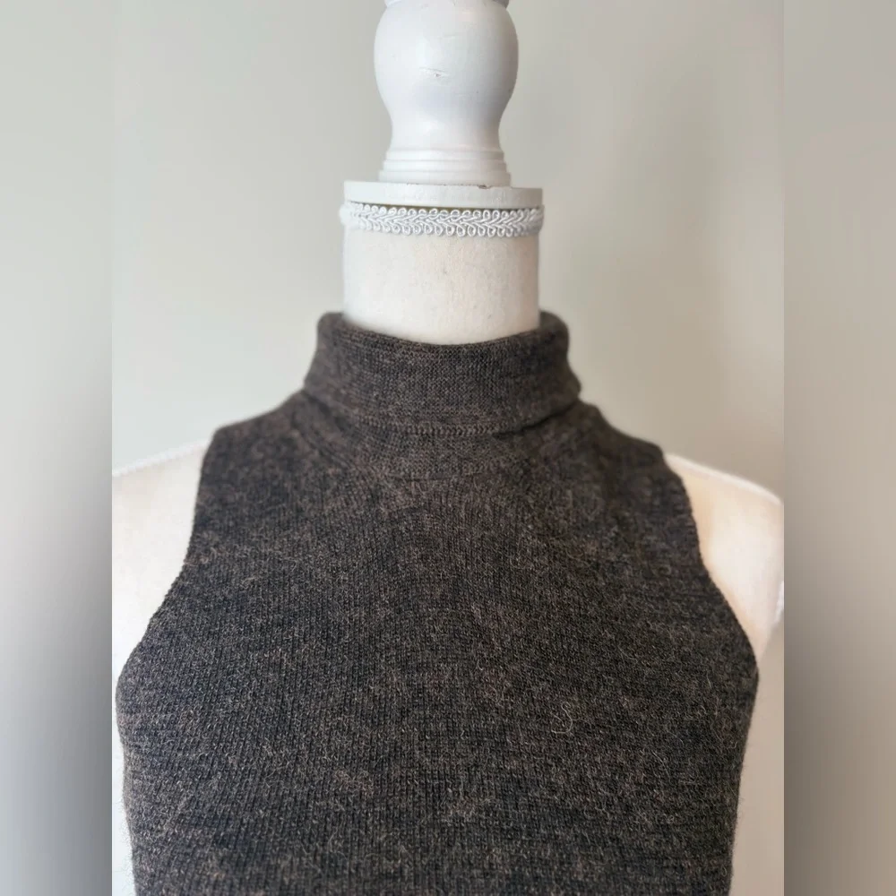 Zara Asymmetrical Wool Alpaca Long Tunic Sleeveless Turtleneck Sweater Medium - Picture 10 of 15
